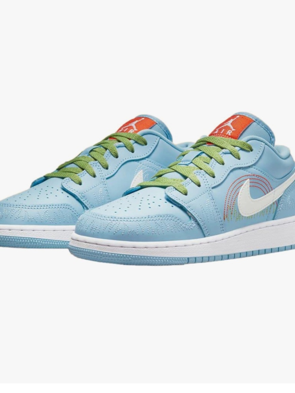 Air Jordan low-top sneakers in sky blue with green laces New Without Tag